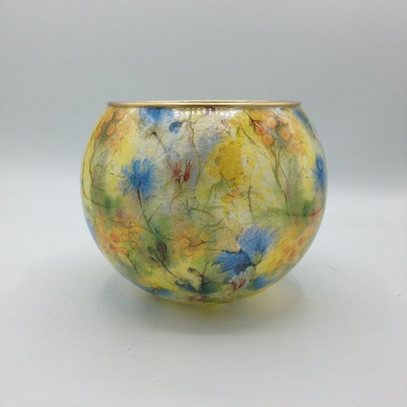 Yellow with Blue Bursts Contemporary on a 6” Bubble Bowl - Picture 1 of 1